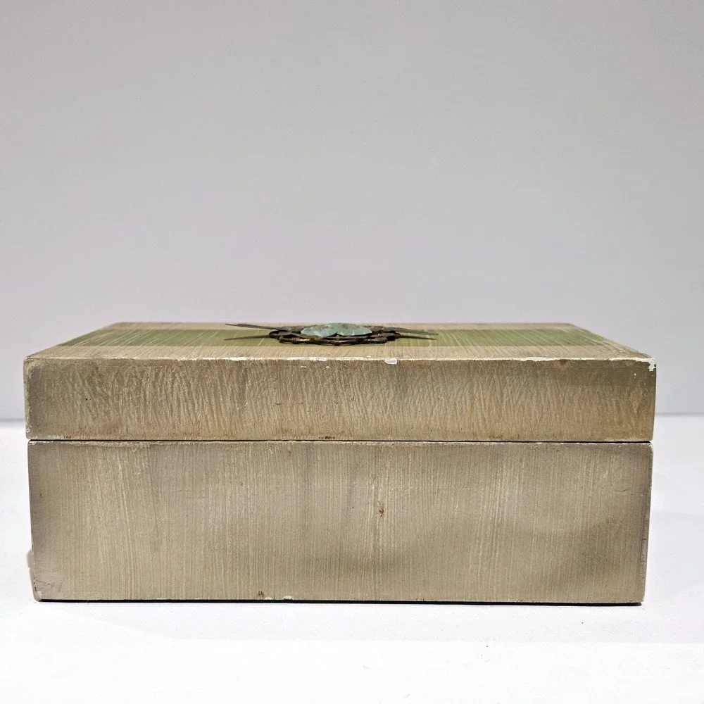 Vintage Style Boho Wooden Trinket Box with Lid Embellished Wing Heart